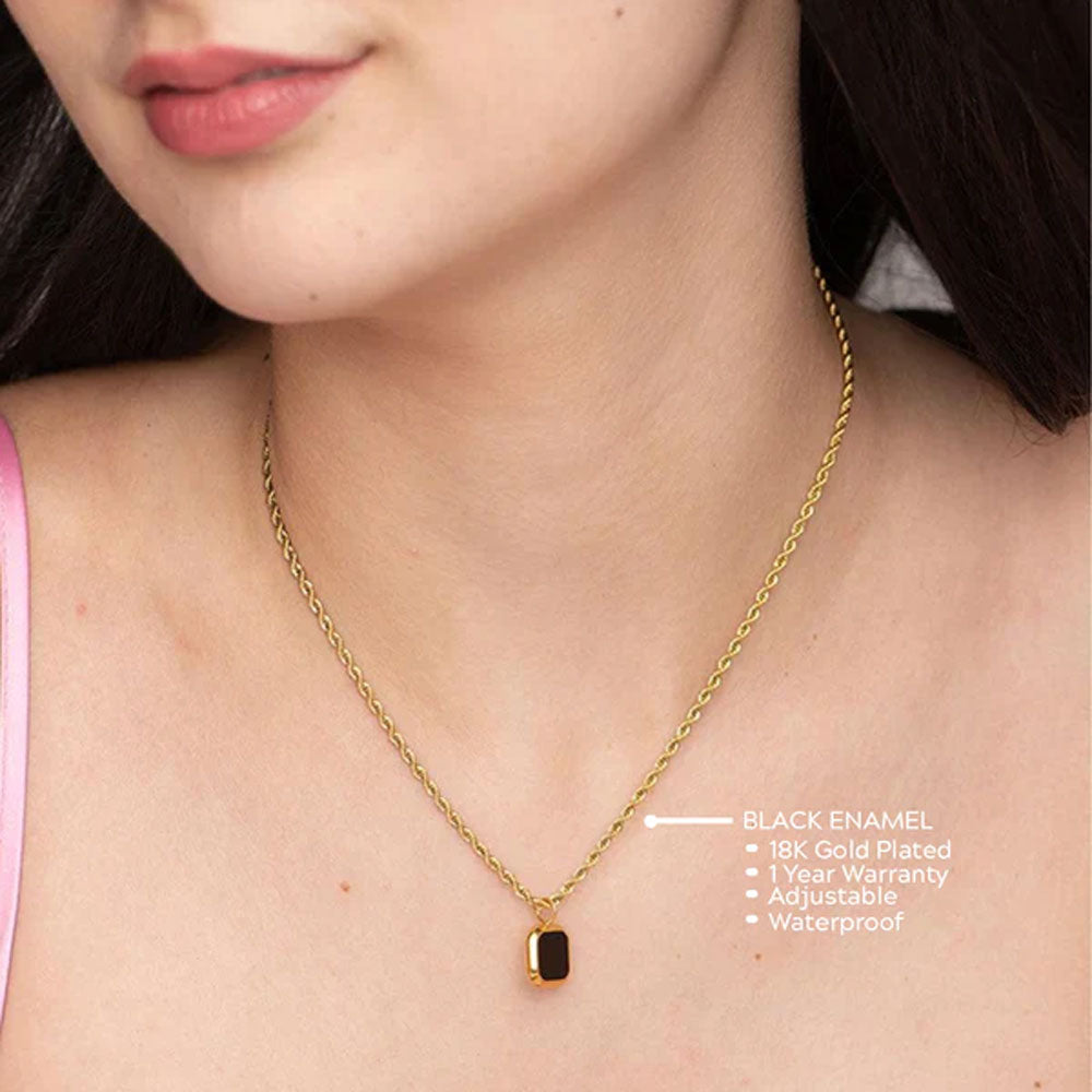 Buy Black Enamel Necklace- 18k Gold Plated – PALMONAS