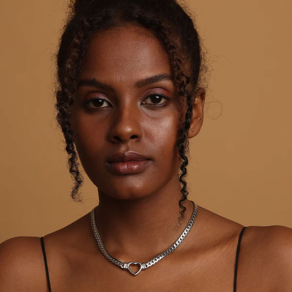 Cuban Chain Hollow Heart Necklace | 18K White Gold Plated - Image 1