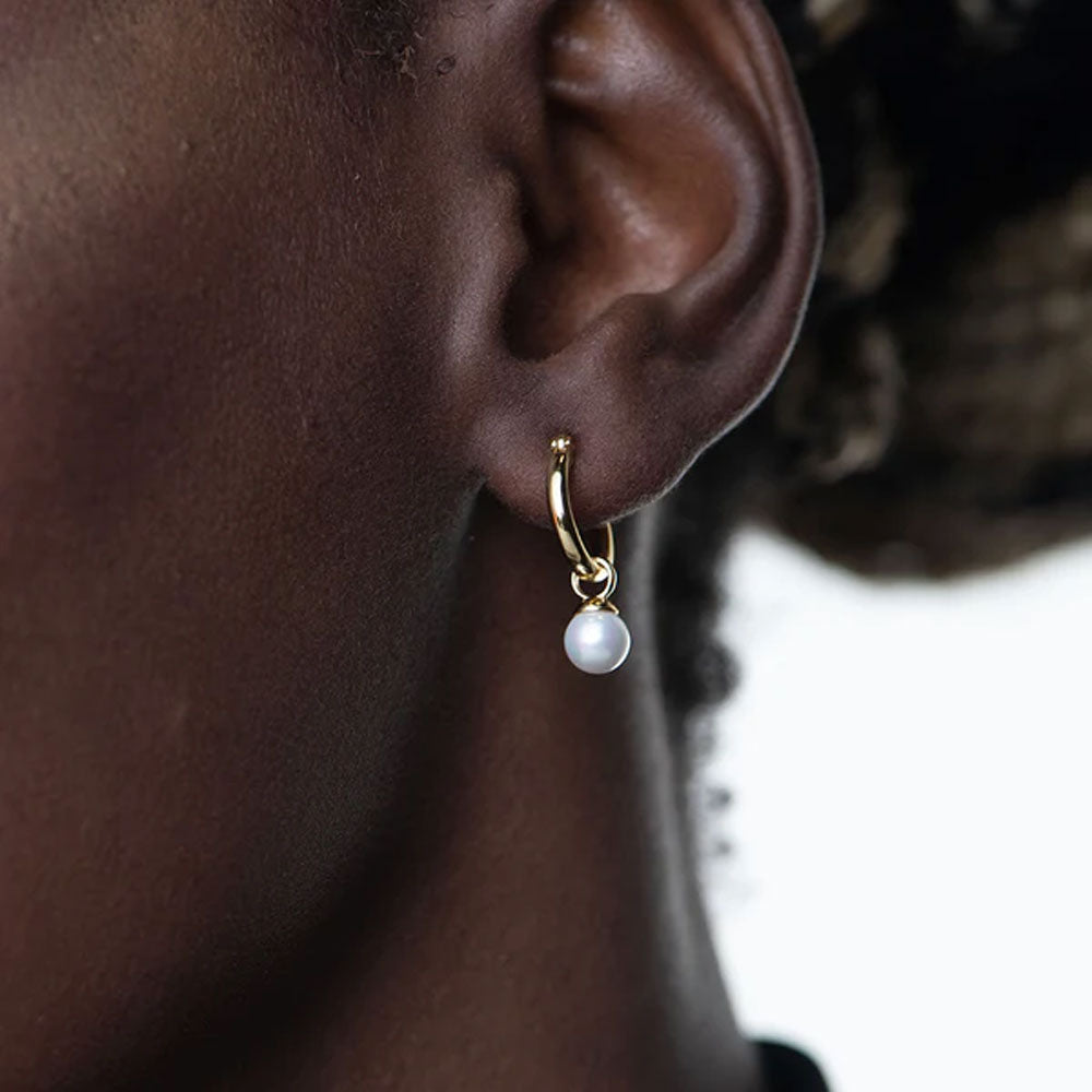 Small Pearl Hoop Drop Earrings