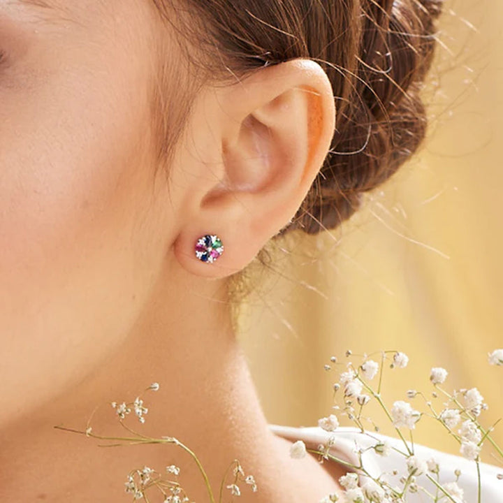 Dainty Zinnia Stud Earrings- 925 Silver - Main Image