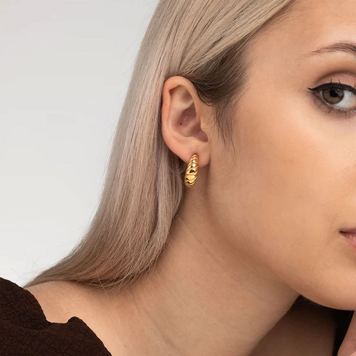 Shop Croissant Style Hoop Earrings- 18k Gold Plated Palmonas-5