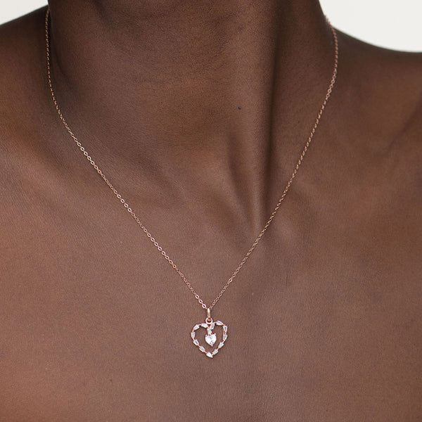 Diamond Heart Necklace- 18k Rose Gold Vermeil - Image 1