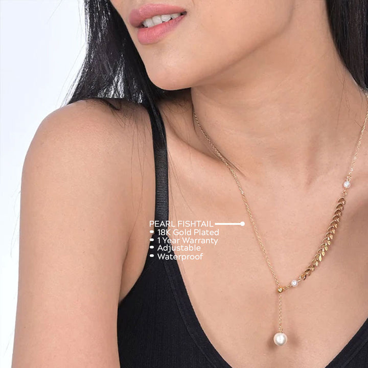 Shop Pearl Fishtail Arrow Chain Necklace | 18k Gold Plated Palmonas-3