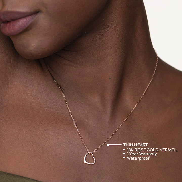 Shop Thin Heart Necklce- 18k Rose Gold Vermeil Palmonas-3