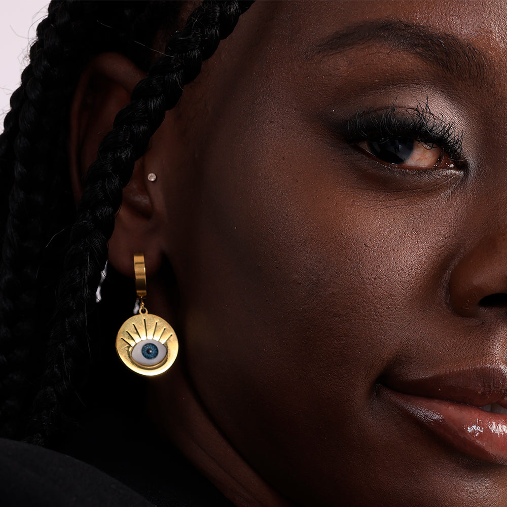 Chunky Evil-Eye Drop Hoop Earrings