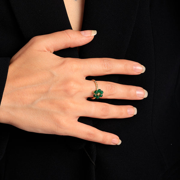 Green Enamel Flower Ring - Image 1