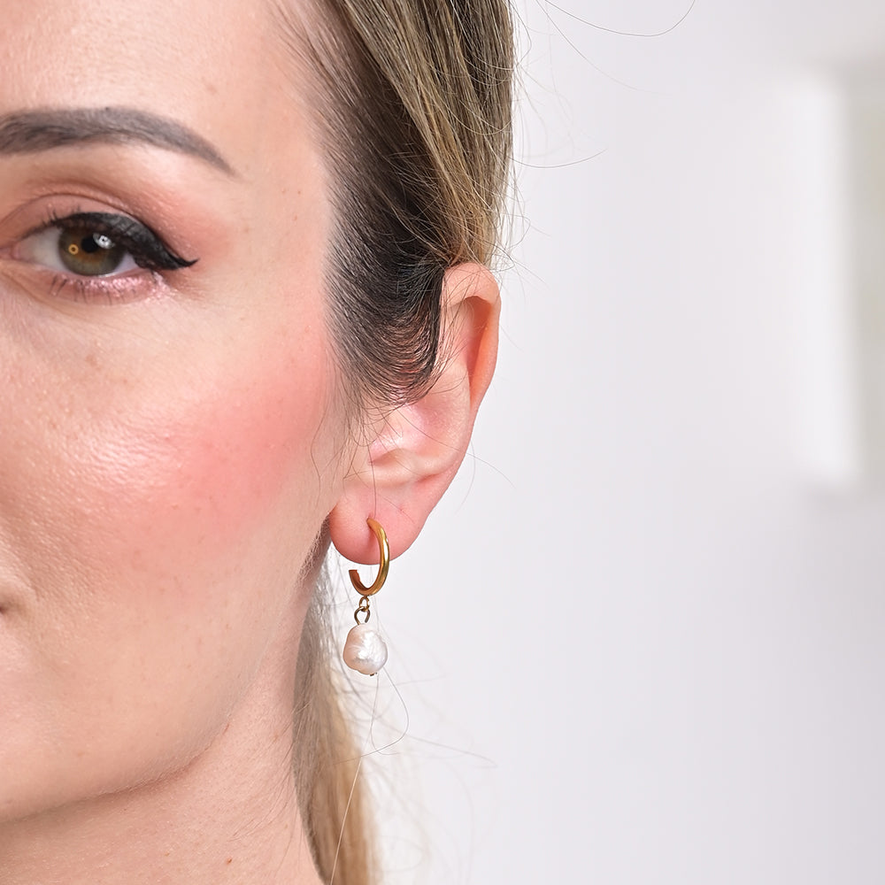 Pearl C Drop Hoops Earrings