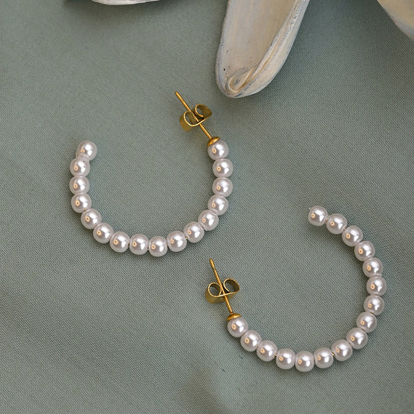 Elegant Pearl Hoop Earrings - Image 1