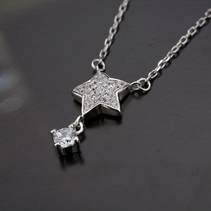 Shop Star With Dangling Solitaire Necklace- 925 Silver Palmonas-6