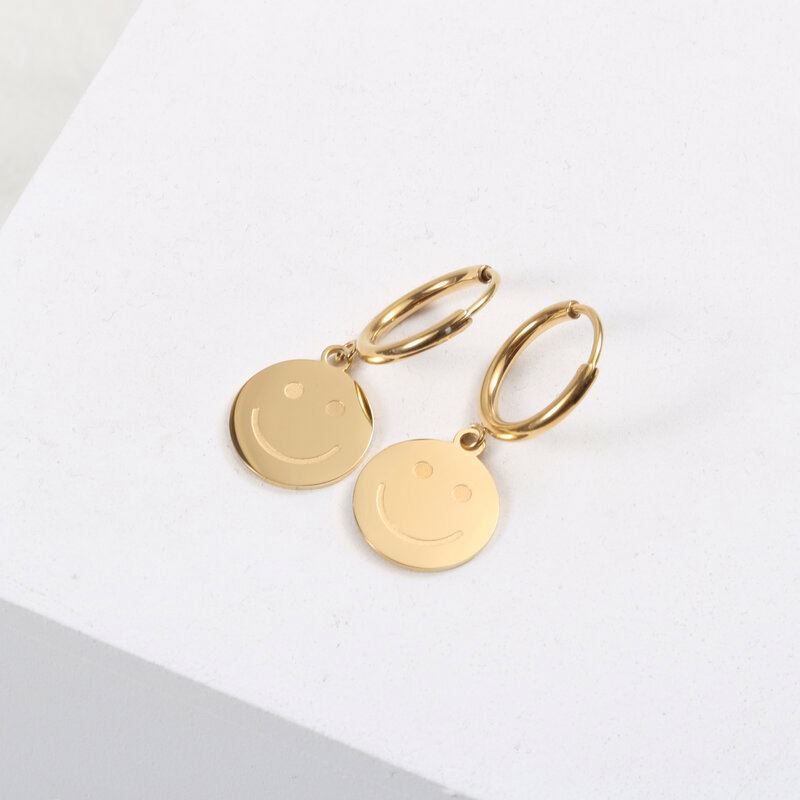 Adorable Smiley Face With Hearts Gold Stud Earrings For Kids