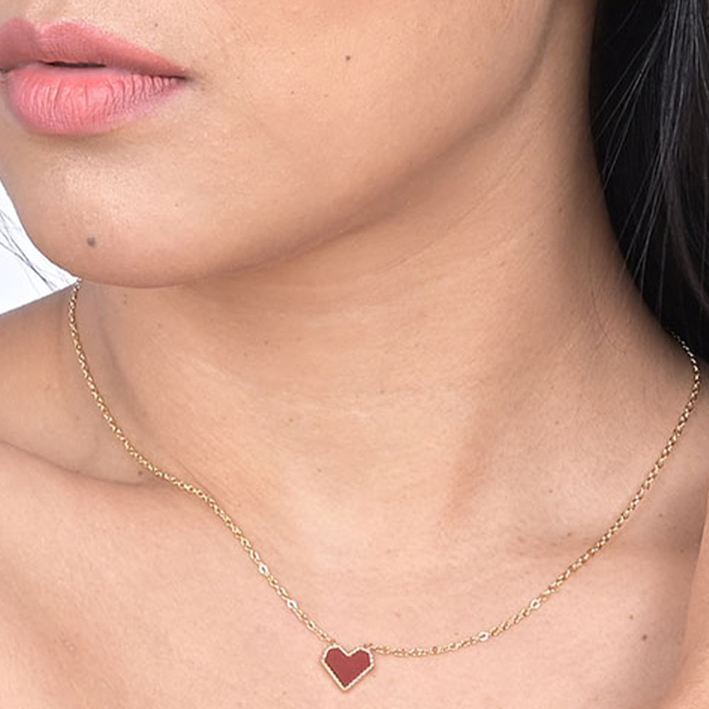 Red Enamel Geometric Heart Pendant Necklace