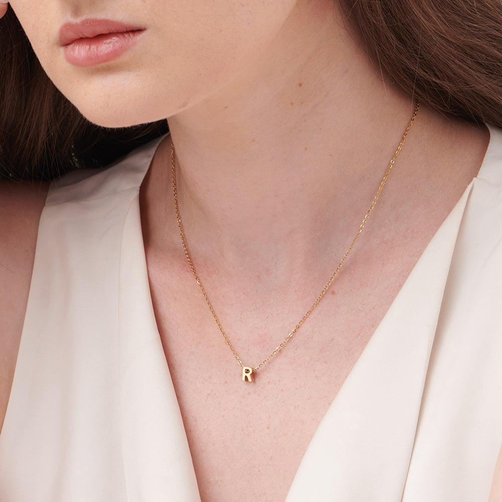 Solid 14K Gold TINY Diamond Initial Necklace – Belladaar